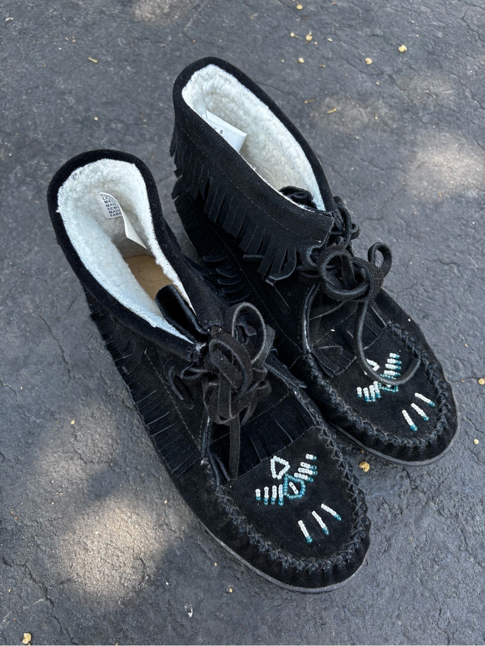 Black Fringe Beaded Moccasin Boots